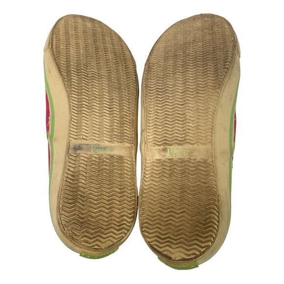POLO RALPH LAUREN Canvas Sneakers Size 9 Pink Green Logo Loafers Slip ons Womens - Picture 9 of 12